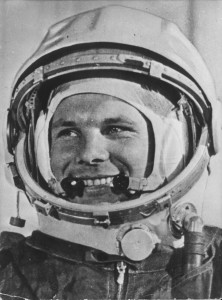 Soviet cosmonaut Yuri Gagarin wearing his helmet for the first ever manned flight in space. (Photo by Keystone/Getty Images)